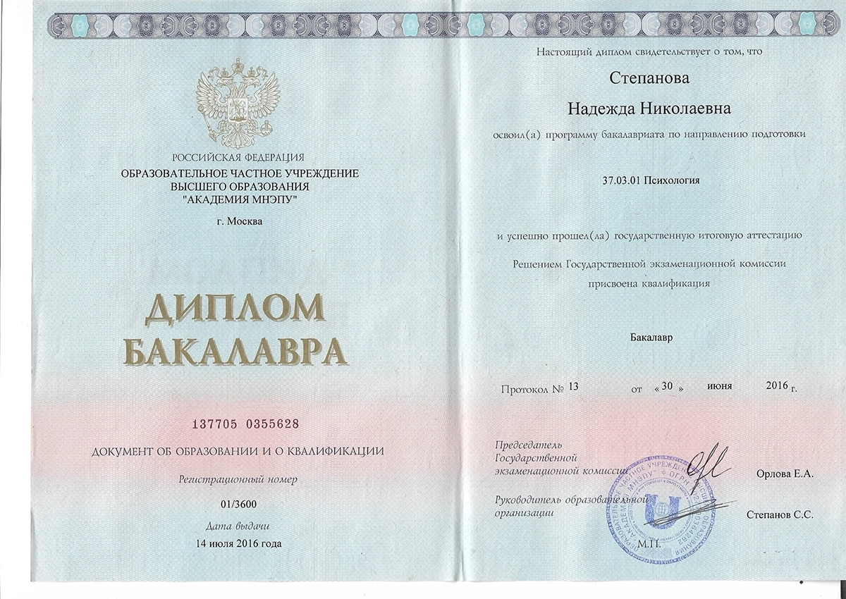 Диплом бакалавра психологии